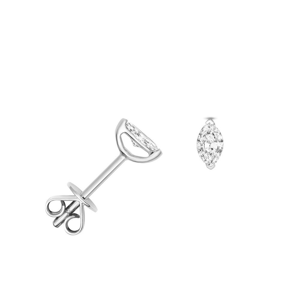 Natural Diamond Marquise Stud Earrings 18ct White Gold Hallmarked British Made