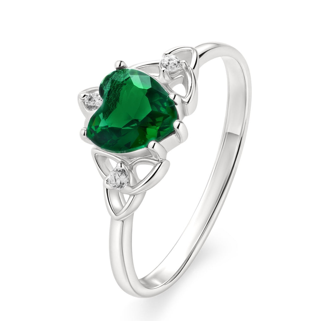 Sterling Silver Celtic Heart Emerald Ring 925 Hallmarked Size J - R British Made