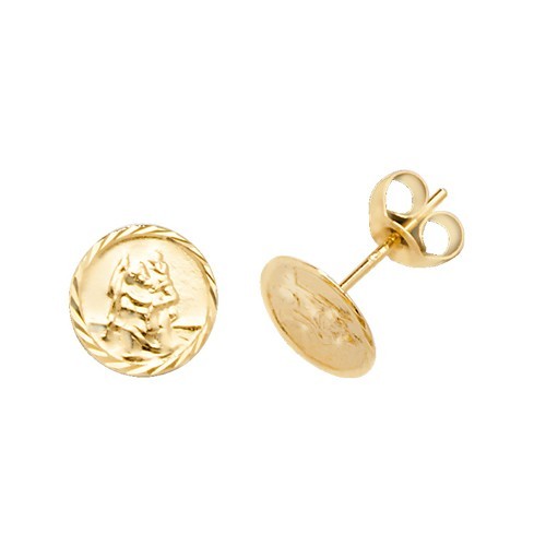 St Christopher Stud Earrings 9ct Yellow Gold 375 Hallmarked Brand New Boxed