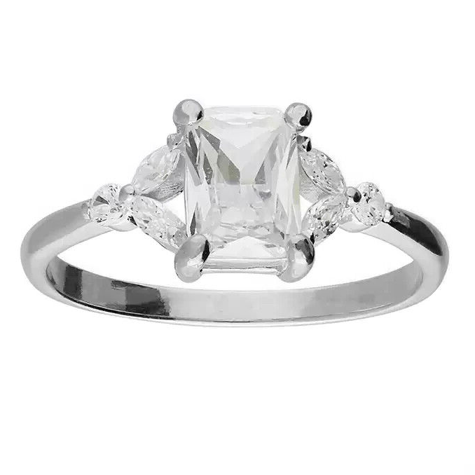 Rectangle Petal Surround Ring Sterling Silver 925 Hallmarked Size L - Q