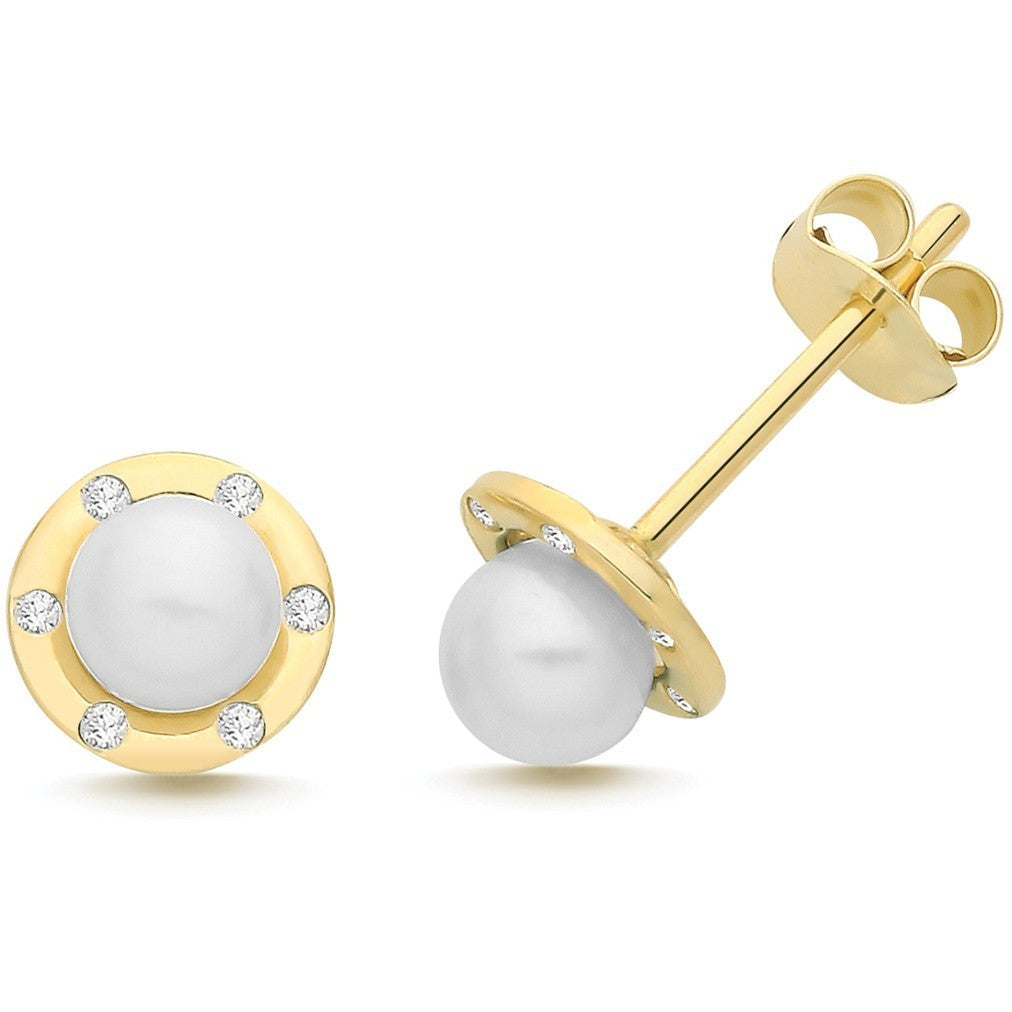 7 Stone Pearl Stud Earrings 9ct Yellow Gold 375 Hallmarked Brand New Boxed