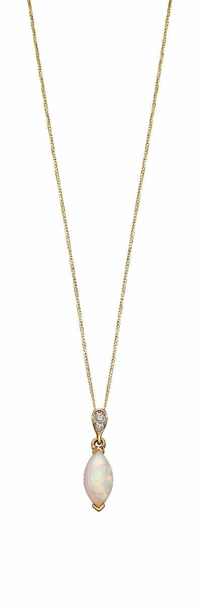 Diamond and Opal Pendant 9ct Yellow Gold 375 Hallmarked British Made Brand New