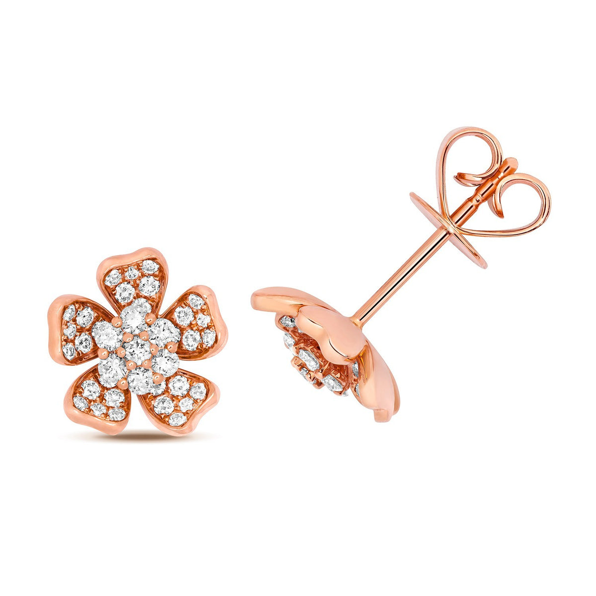 37 Natural Diamond Floral Stud Earrings 18ct Rose Gold Hallmarked British Made