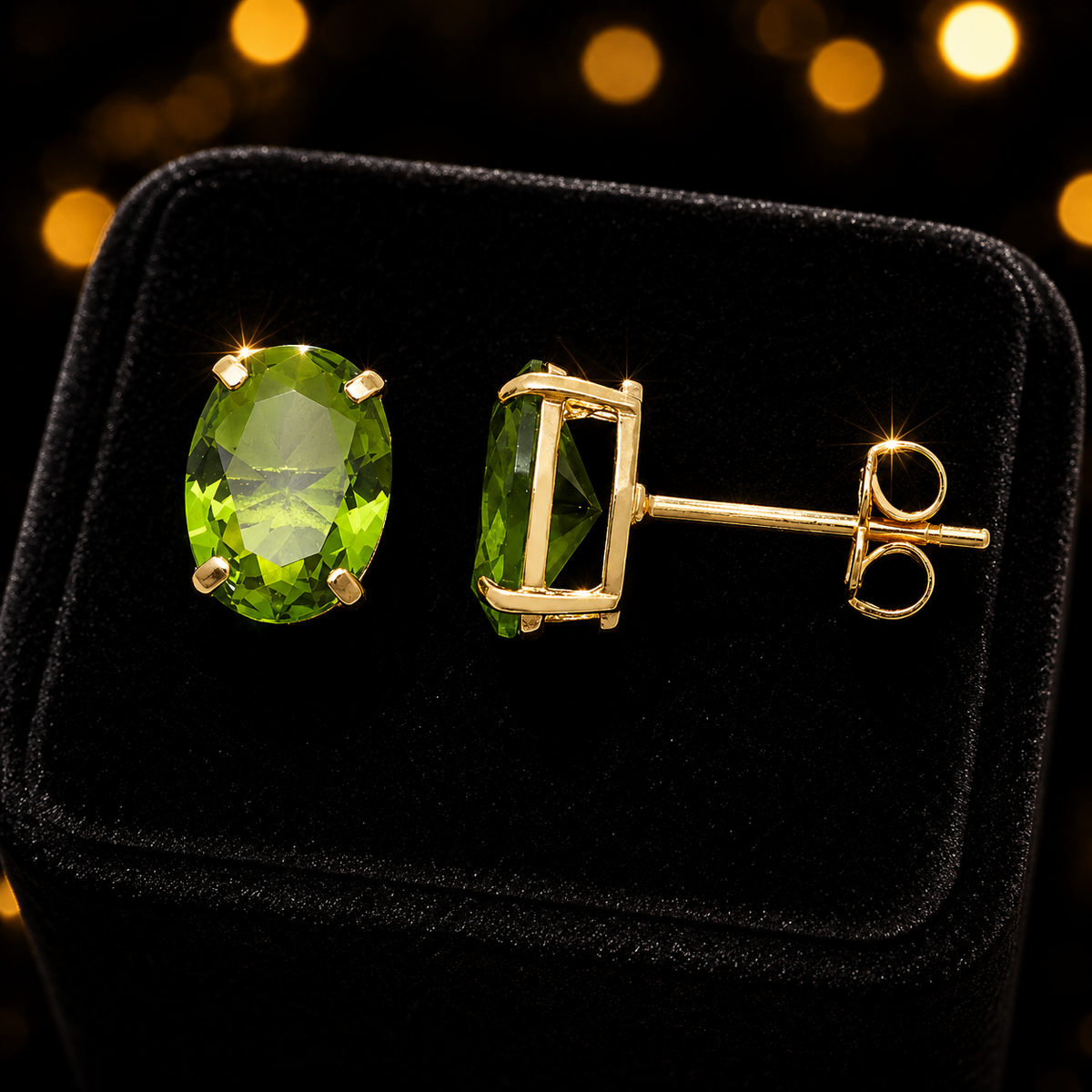 Oval Peridot Stud Earrings 9ct Yellow Gold 375 Hallmarked Brand New Boxed