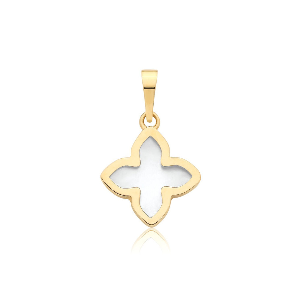 Floral Mother Of Pearl 9ct Yellow Gold Pendant 375 Hallmarked All Chain Lengths
