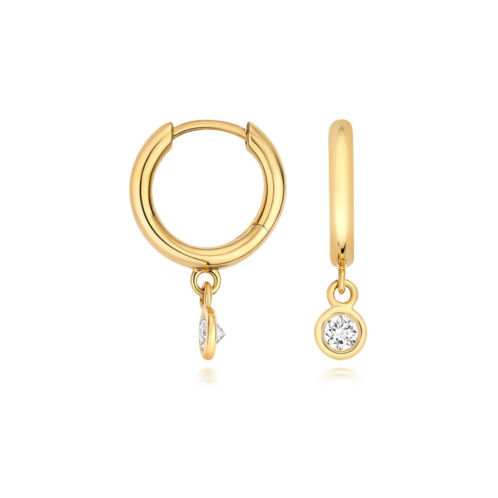 1 Lab-Grown Diamond Drop Hoop Earrings 18ct Yellow Gold Hallmarked British Made