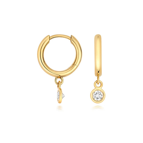 1 Lab-Grown Diamond Drop Hoop Earrings 18ct Yellow Gold Hallmarked British Made
