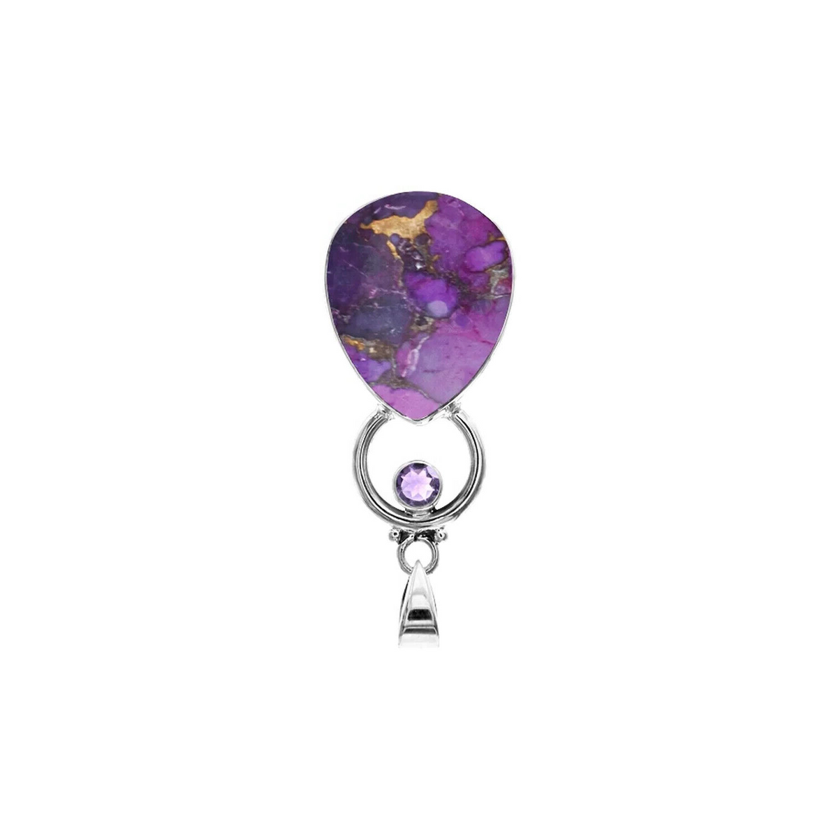 Teardrop Amethyst Hoop Pendant Sterling Silver 925 Hallmarked All Chain Lengths