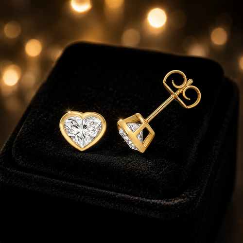 1 Lab Grown Diamond Heart Stud Earrings 18ct Yellow Gold Hallmarked British Made