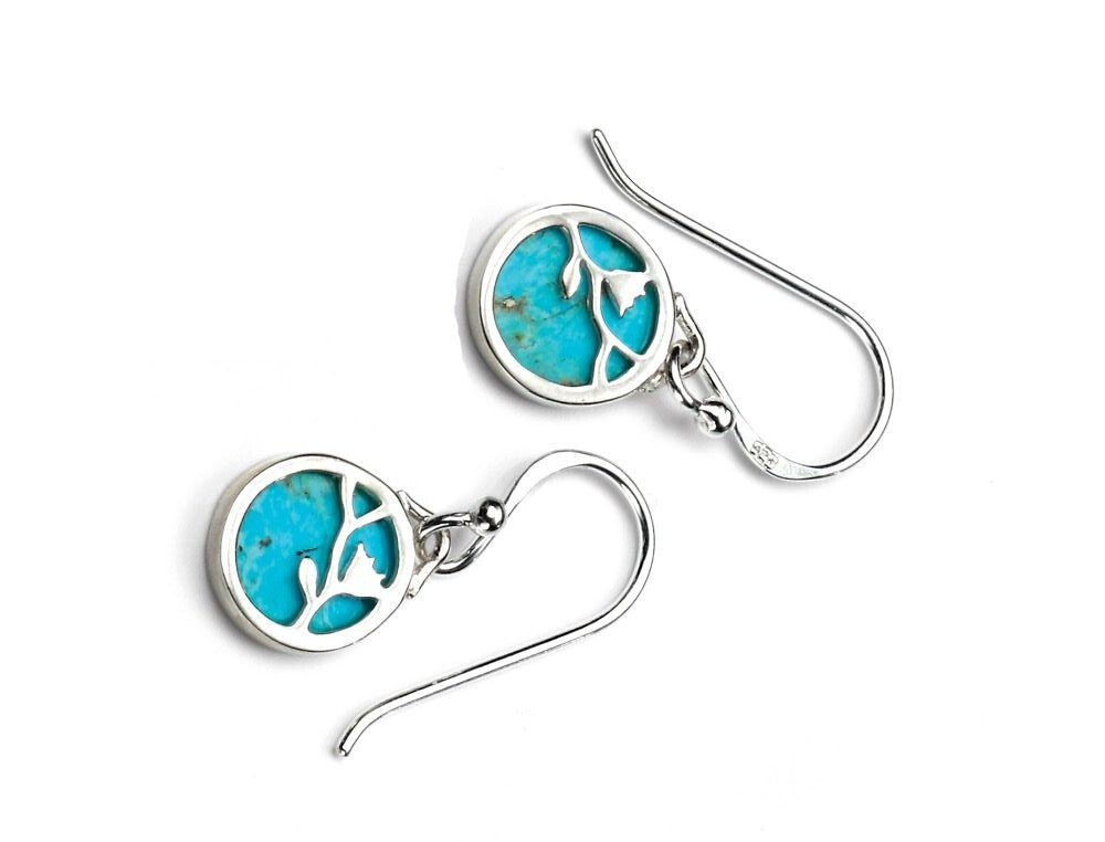 Flower Pattern Turquoise Earrings Sterling Silver 925 Hallmarked Brand New Boxed