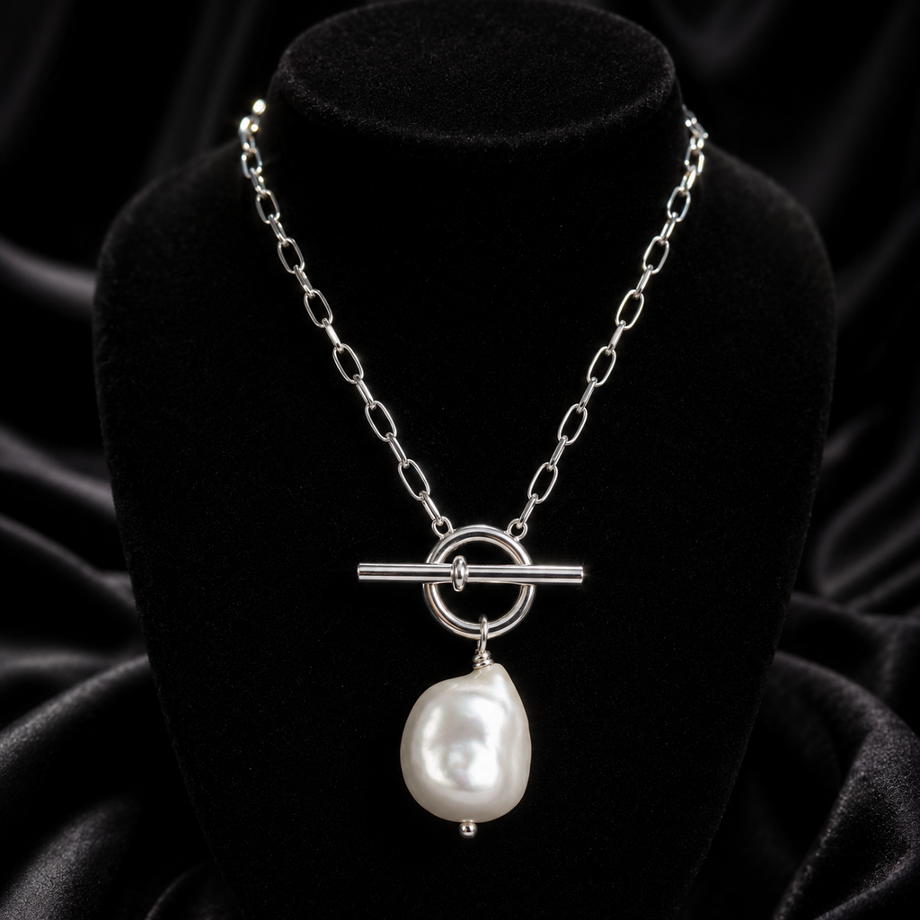 T Bar Pearl Necklace Sterling Silver 925 Hallmarked Brand New Boxed