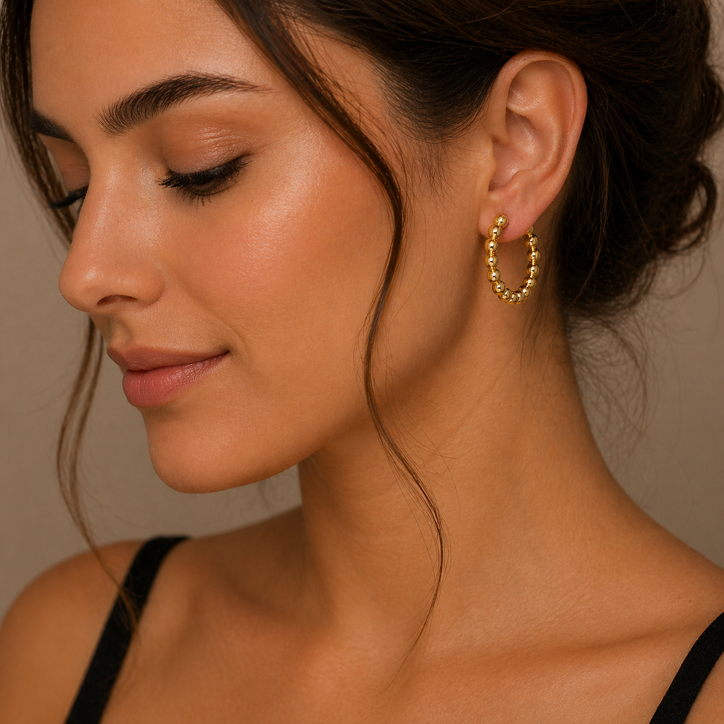 9ct Yellow Gold Bobble Hoop Earrings British Made 375 Hallmarked Brand New Boxed
