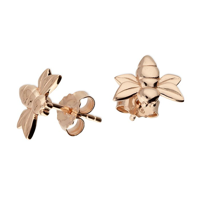 Small Bumble Bee Stud Earrings 18ct Rose Gold Plated Hallmarked British Made