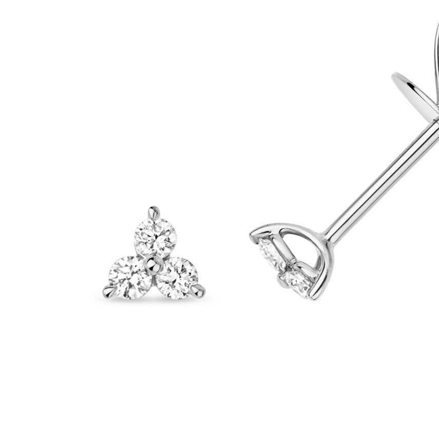 3 Natural Diamond Stud Earrings 18ct White Gold Hallmarked British Made