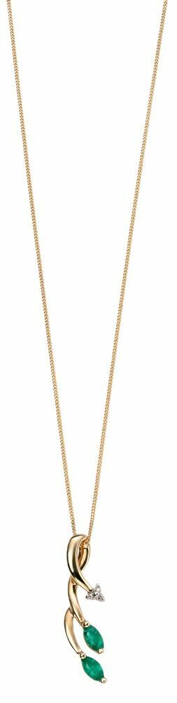 Diamond and Emerald Pendant Vine 9ct Yellow Gold Hallmarked British Made