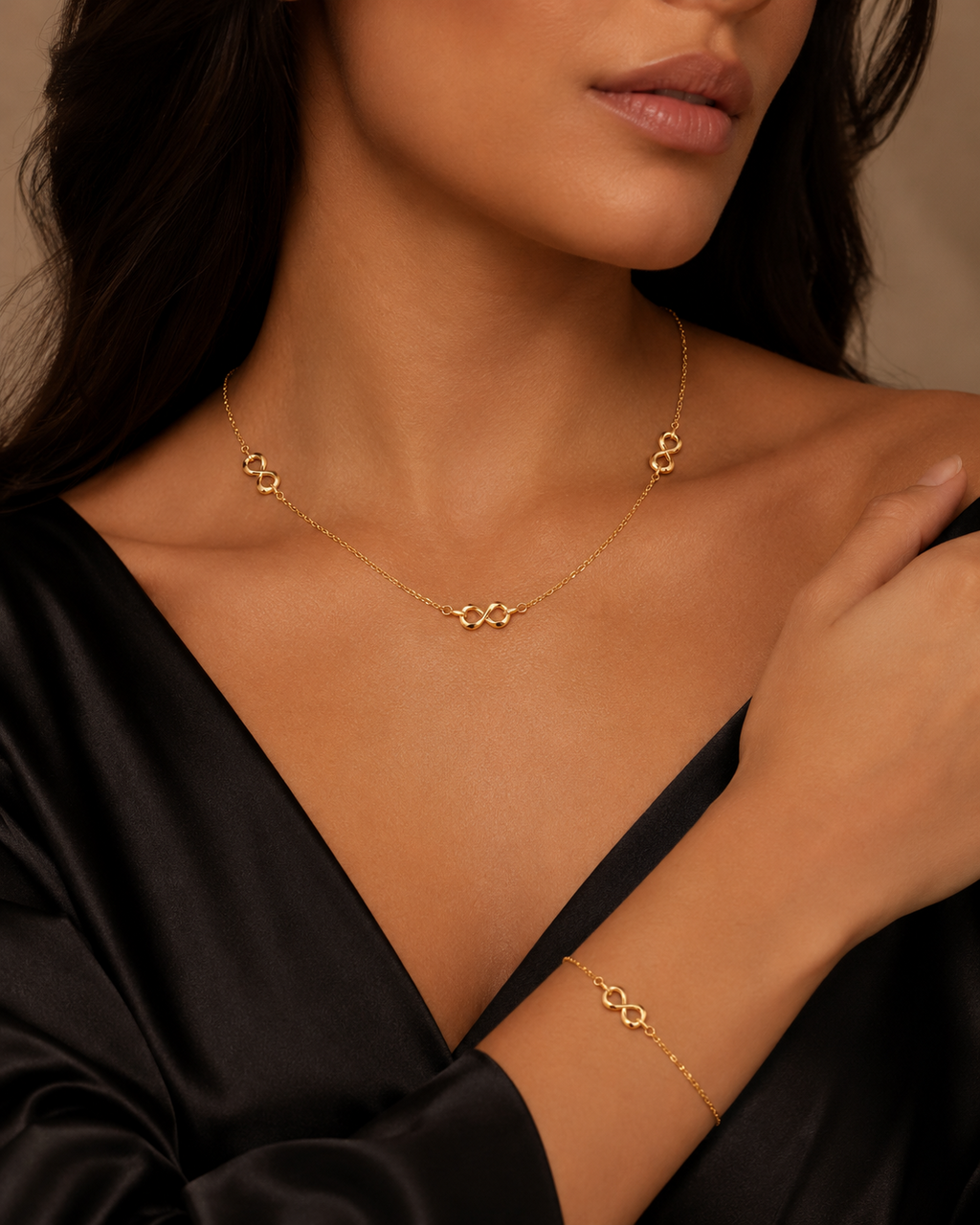 Infinity Necklace and Bracelet Set 9ct Yellow Gold 375 Hallmarked British Made
