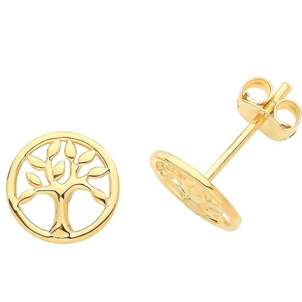 Tree Of Life Stud Earrings 9ct Yellow Gold 375 Hallmarked Brand New Boxed