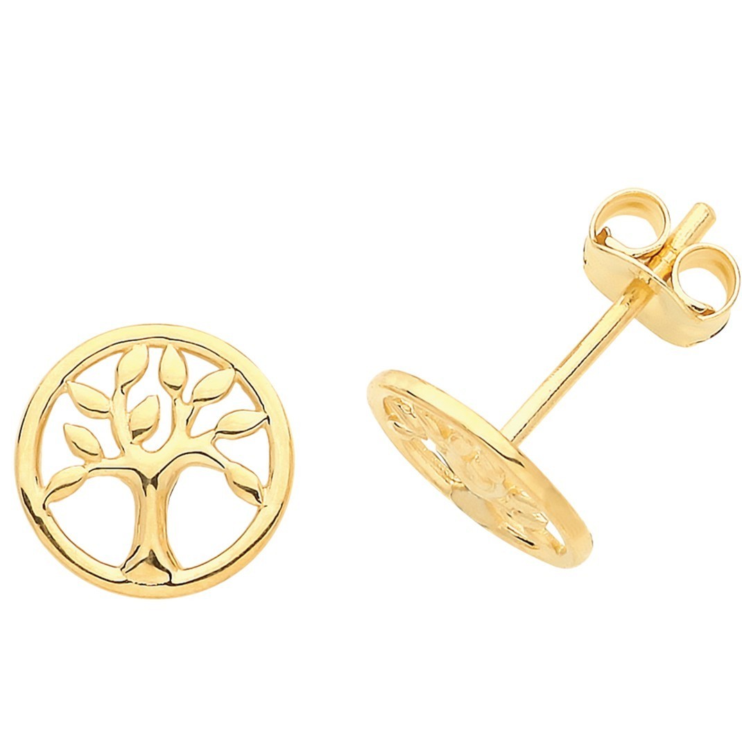 Tree Of Life Stud Earrings 9ct Yellow Gold 375 Hallmarked Brand New Boxed