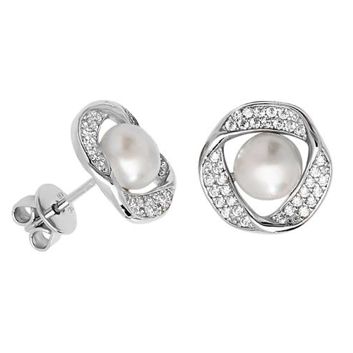 Pearl Twist Halo Stud Earrings. Sterling Silver 925 Hallmarked British Made