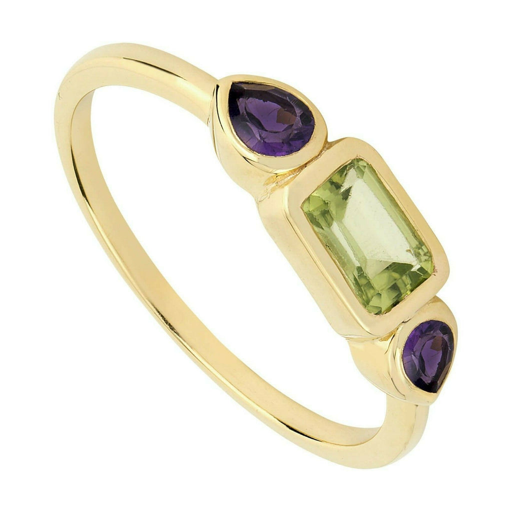 Amethyst And Peridot Ring Gold Plated 925 Hallmarked British Made Size K- S