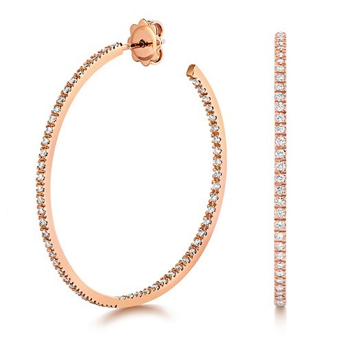 40mm Natural Diamond Hoop Earrings 18ct Rose Gold Hallmarked British Made