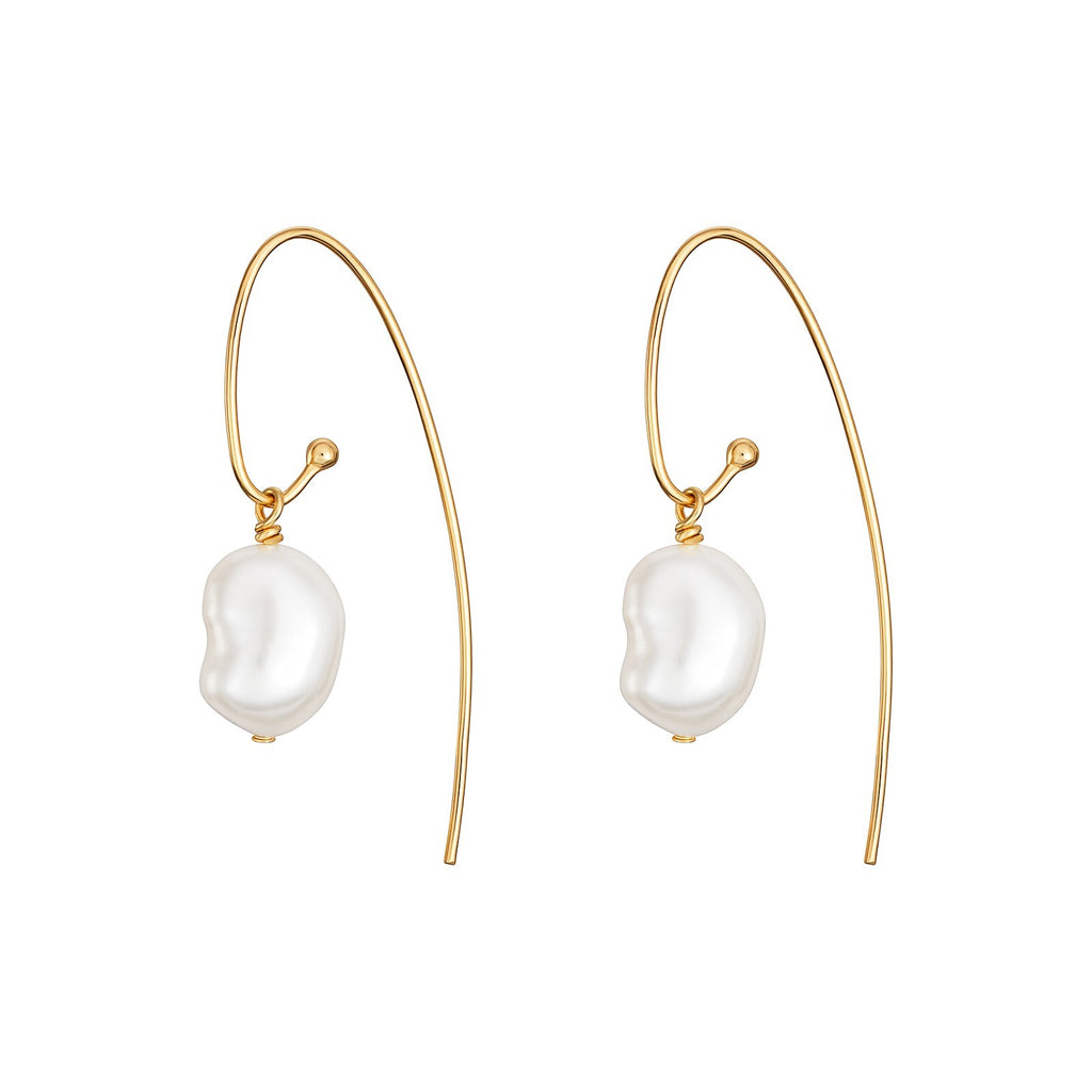 Hook Freshwater Pearl Drop Earrings 9ct Yellow Gold Plated Hallmarked Brand New