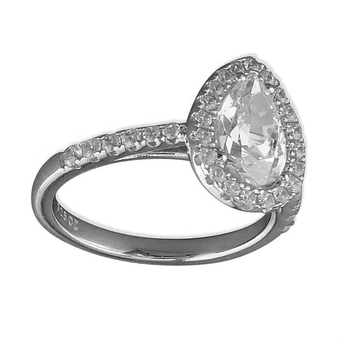 Flat Halo Teardrop Ring Sterling Silver 925 Hallmarked British Made Size L - Q