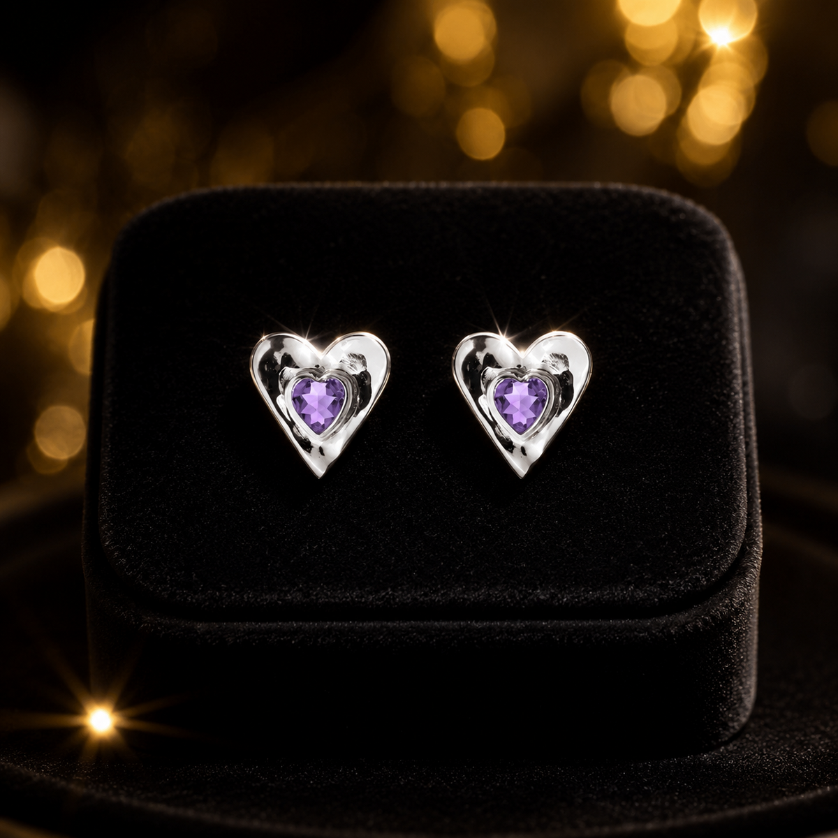 Amethyst Heart Stud Earrings Sterling Silver 925 Hallmarked Brand New Boxed