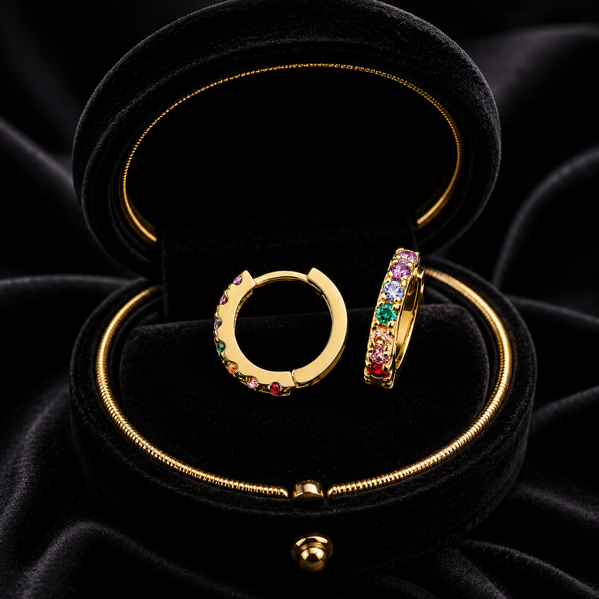 9ct Yellow Gold 5 Stone Hoop Earrings British Made 375 Hallmark Brand New Boxed