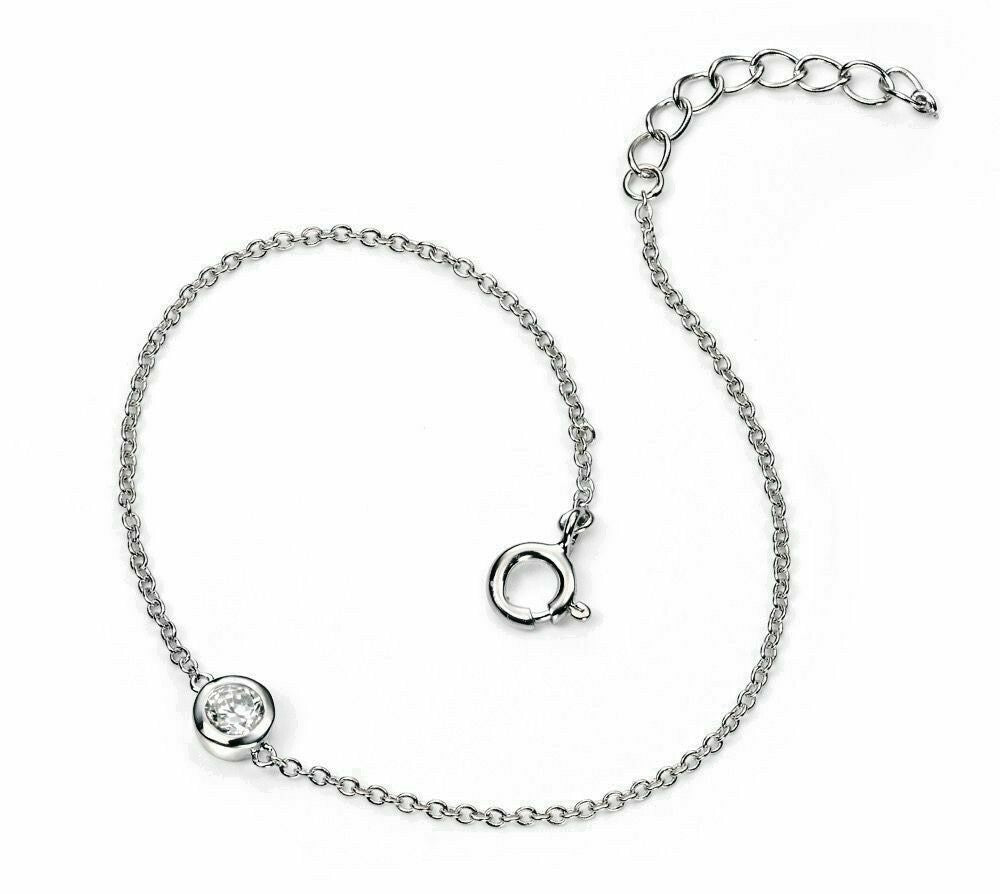 Solitaire Chain Link Bracelet Sterling Silver 17 - 19cm British Made