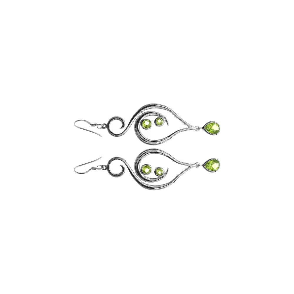 Natural Peridot Large Swirl Earrings Sterling Silver 925 Hallmarked British Made