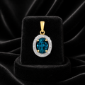 Oval Blue Topaz Diamond Pendant 9ct Multi Tone Gold 375 Hallmarked Chain Lengths