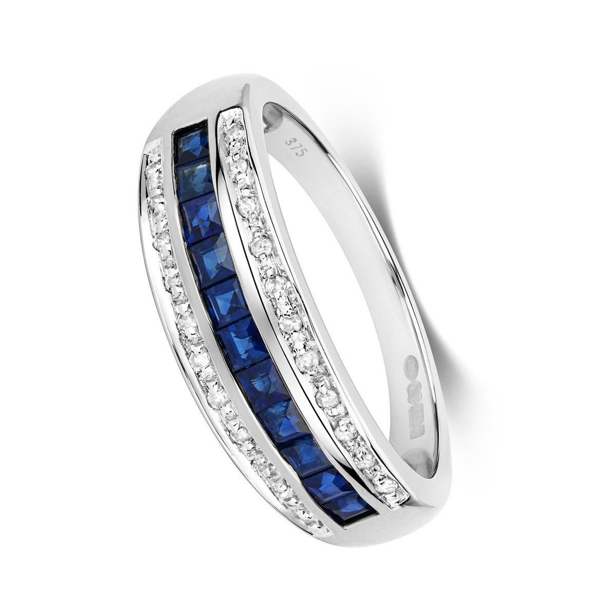 Sapphire Diamond Band Ring 9ct White Gold 375 Hallmark Sizes J - Q British Made