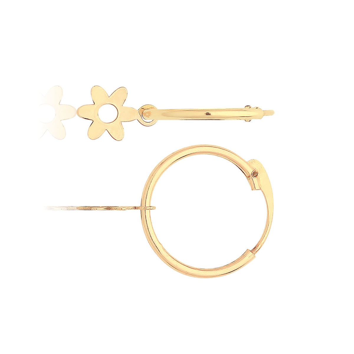 Hinged Flower Sleeper Hoop Earrings 9ct Yellow Gold 375 Hallmarked Brand New