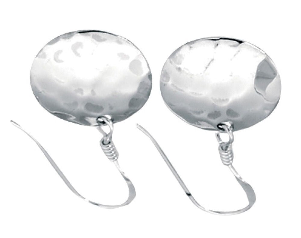 Small Hammered Disc Drop Earrings Sterling Silver 925 Hallmarked Brand New Boxed