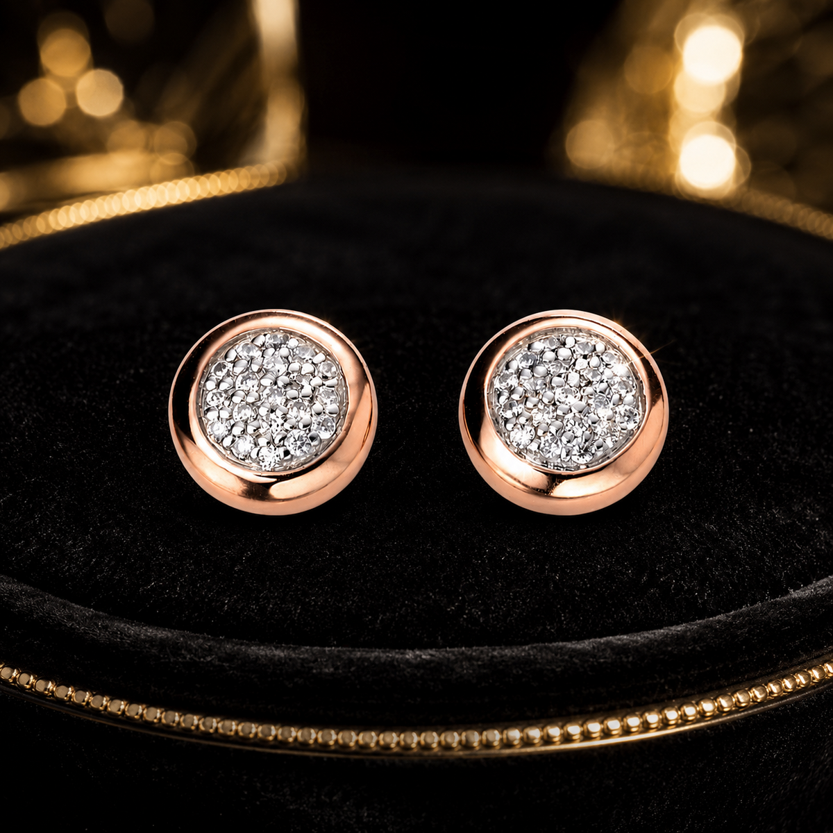 Pave Set Zircon Stud Earrings 9ct Rose Gold Plated Hallmarked Brand New Boxed