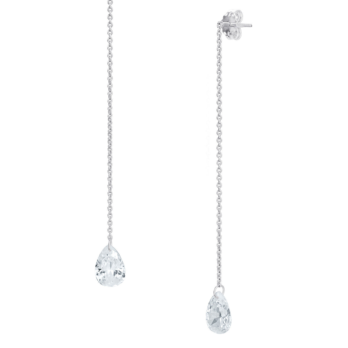 Pear Shaped Chain Drop Earrings Sterling Silver 925 Hallmarked British Made