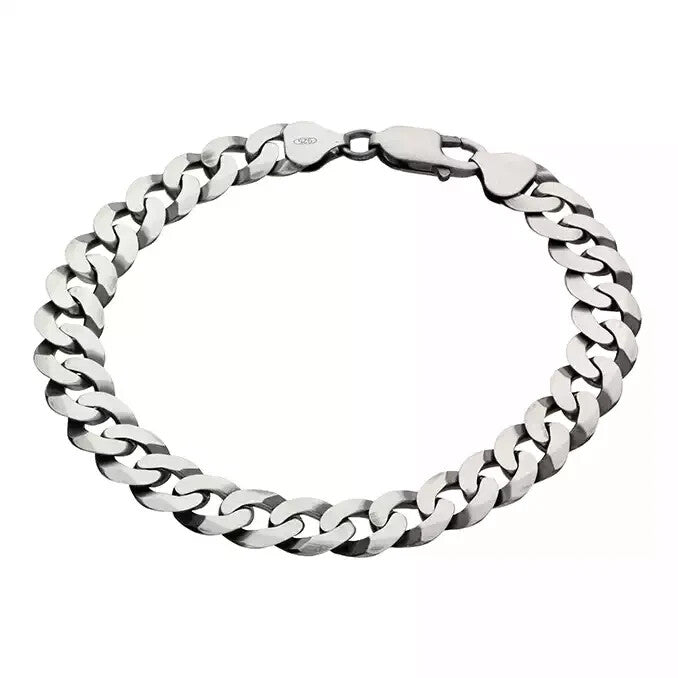 Oxidised Gents Solid Sterling Silver Curb Chain Bracelet 925 Hallmarked