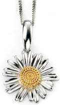 Sterling Silver Daisy Pendant 18" Chain Gold Detail Hallmarked Brand New Boxed