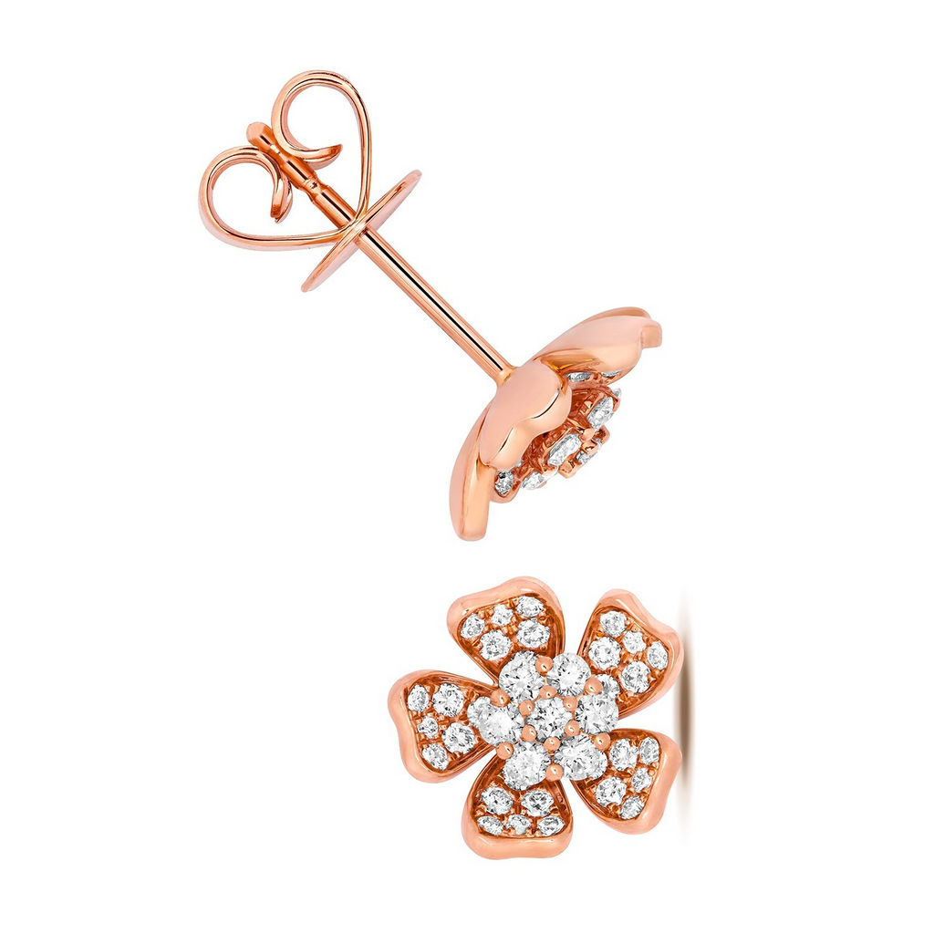 37 Natural Diamond Floral Stud Earrings 18ct Rose Gold Hallmarked British Made