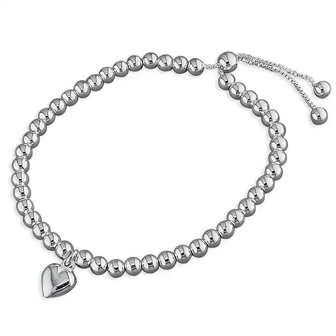 Bead Slider Heart Bracelet Sterling Silver 925 Hallmarked Brand New Boxed 24cm