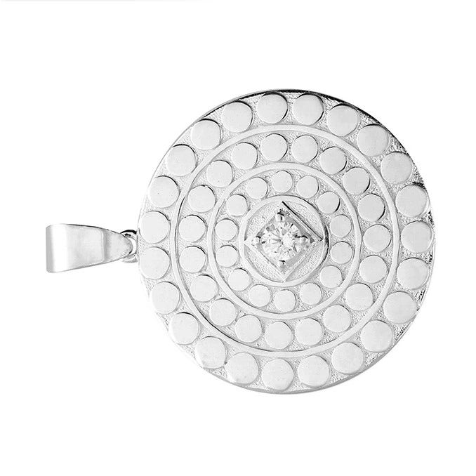 Textured Disc Zircon Pendant Sterling Silver 925 Hallmarked All Chain Lengths