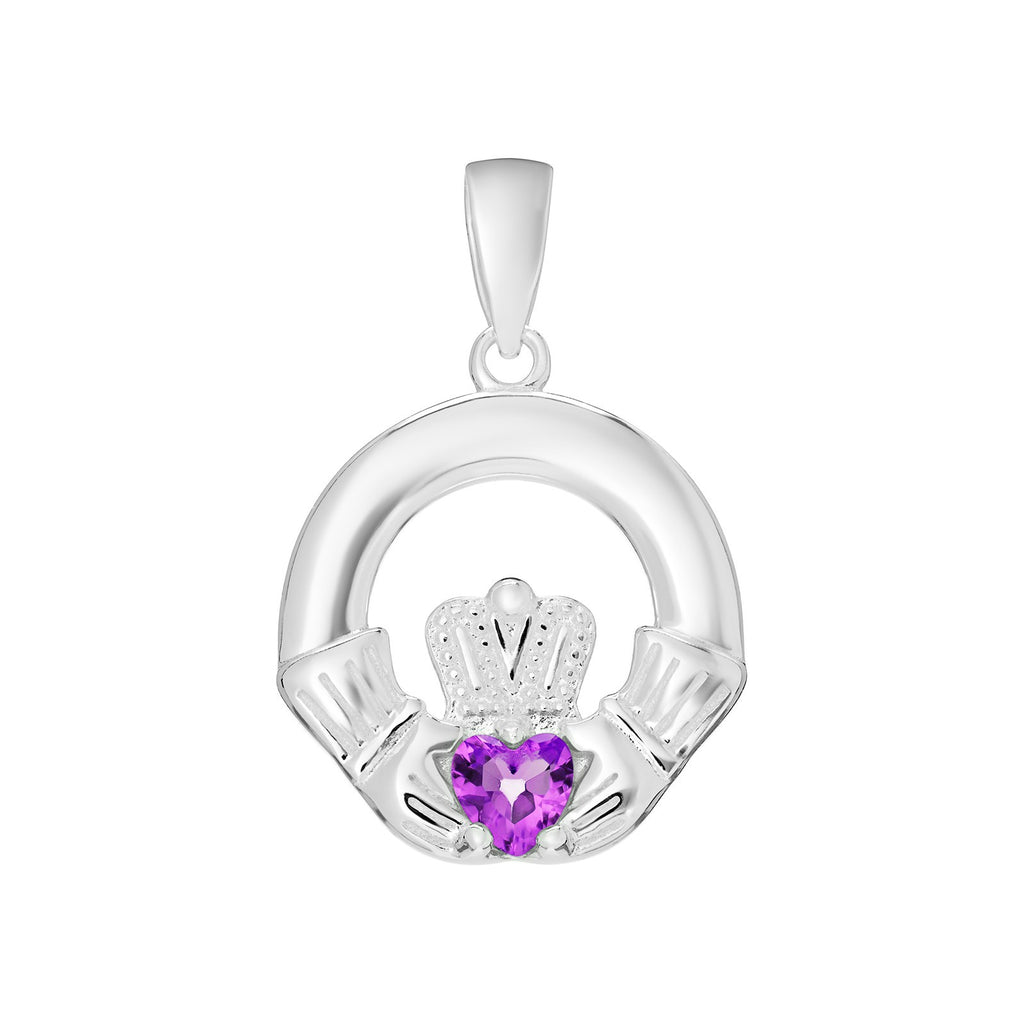 Amethyst Claddagh Pendant Sterling Silver 925 Hallmarked All Chain Lengths