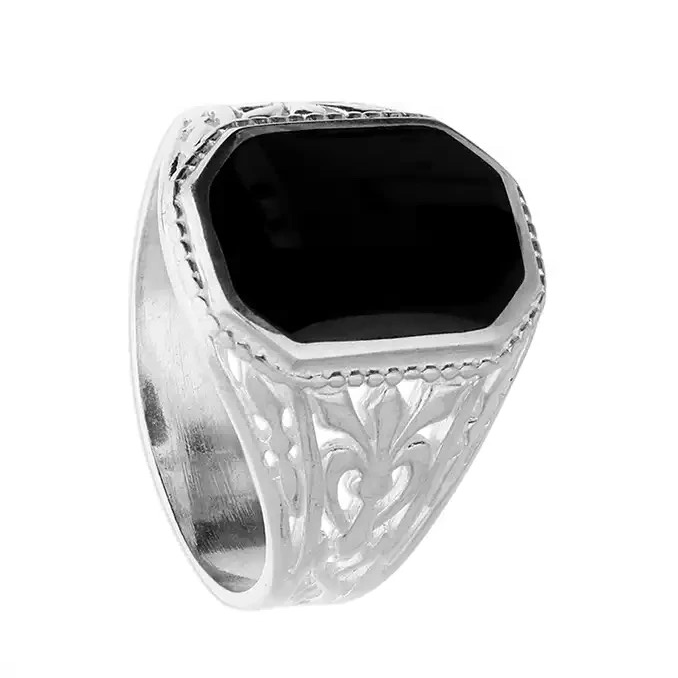 Sterling Silver Gents Ring Onyx Fancy Design Hallmarked Size S - W British Made
