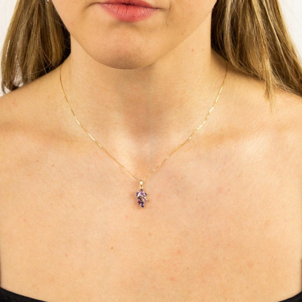 Amethyst Marquise Pendant 9ct Yellow Gold 375 Hallmarked British Made