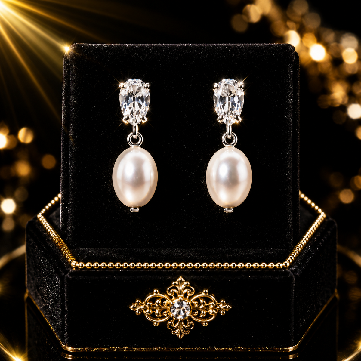 Baroque Pearl And Topaz Drop Earrings British Made 9ct White Gold 375 Hallmarked