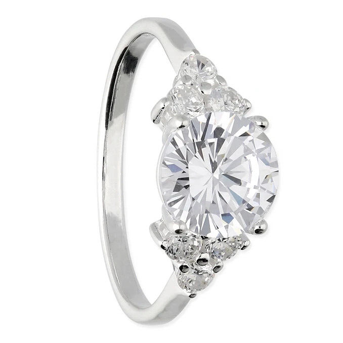 Large 7 Stone Cluster Ring Sterling Silver 925 Hallmark British Made Size L - Q