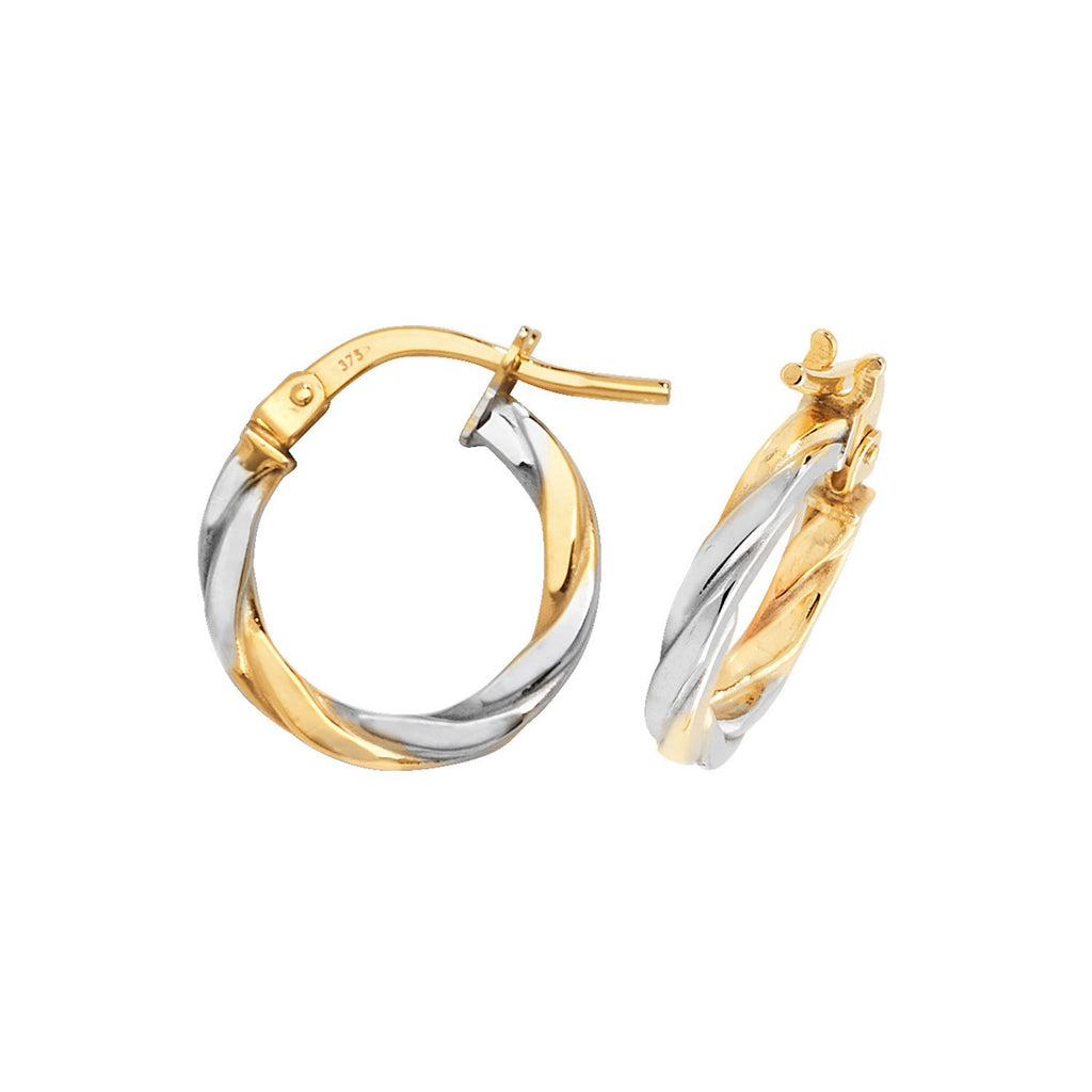 9ct White/Yellow Gold Ribboned Hoop Earrings 375 Hallmarked 8mm - 30mm Diameter