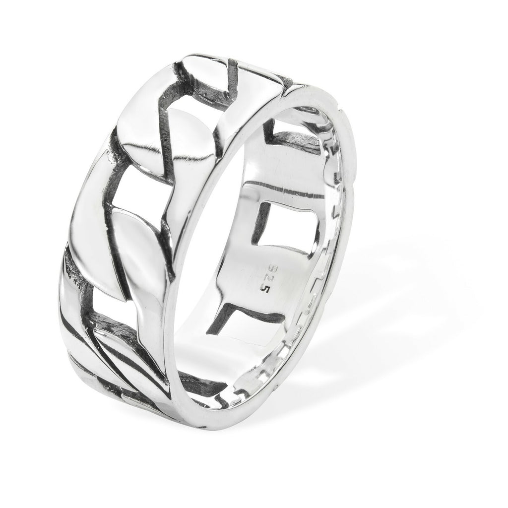 Men's Sterling Silver Chain Ring Engagement Gents 925 Hallmark Sizes R - Z