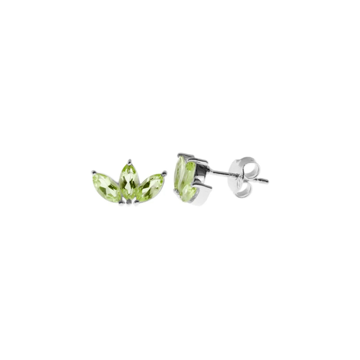 Lotus Flower Natural Peridot Stud Earrings Sterling Silver 925 Hallmarked